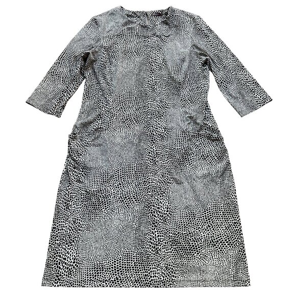 J. McLaughlin Size XL Black & White Animal Print 3/4 Sleeve Bodycon Shift Dress - Picture 1 of 16